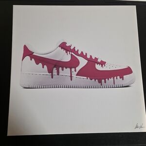 Nike White Sneaker Print with Pink Drip Accents